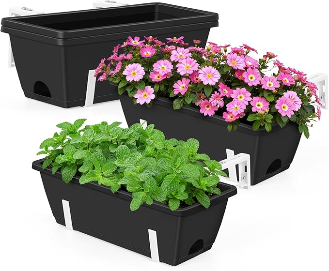 OYEAL 4 Pack Railing Planter Box Outdoor Hanging Balcony Planters 17 Inch - Image 8