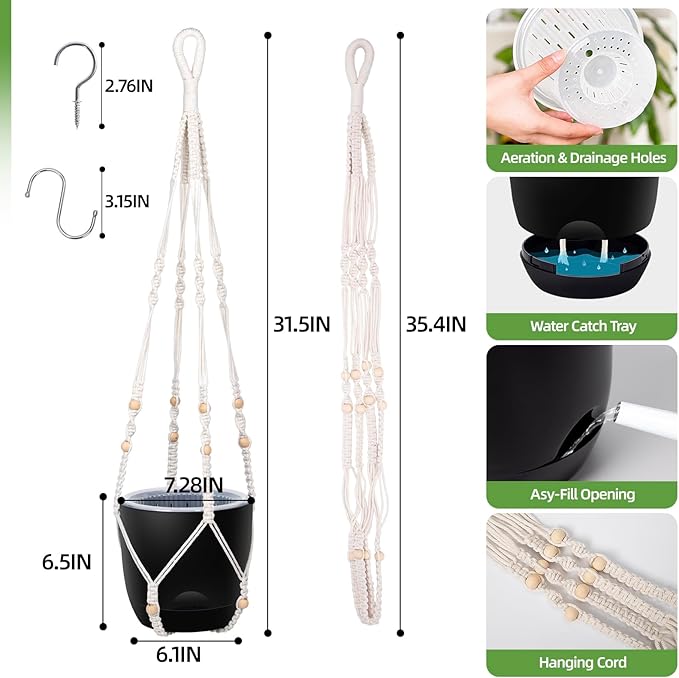 2-Pack 7.1-Inch Self-Watering Hanging Planters - Image 5