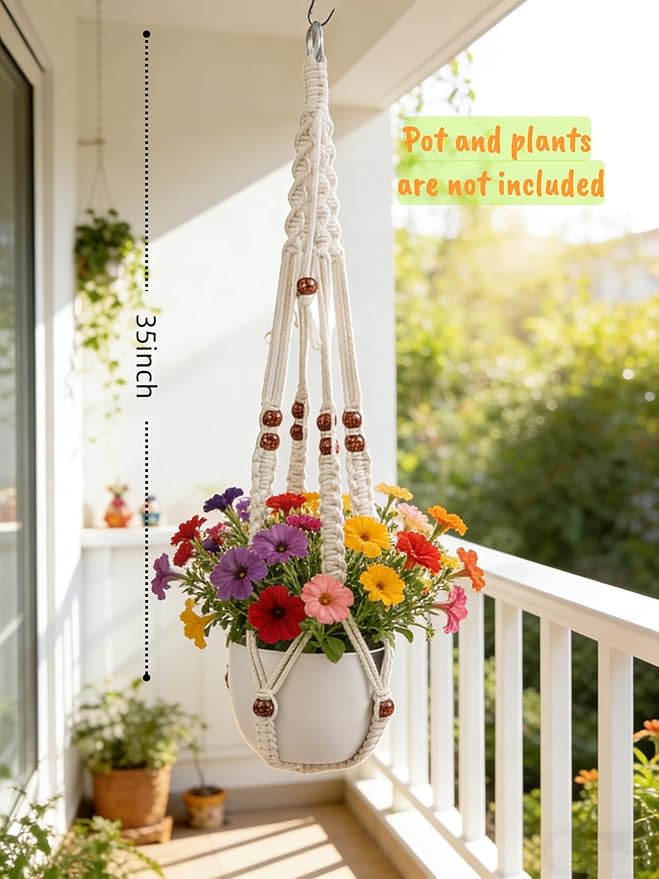 35 inch Macrame Plant Hanger for 5-10 Pot Indoor wall Window Boho Long Crochet - Image 4