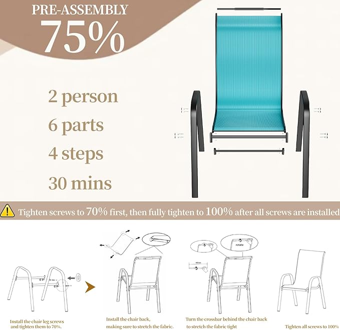 MAMIZO Patio Dining Chairs, Stackable All Weather Teslin Chair, Heavy Duty - Image 4