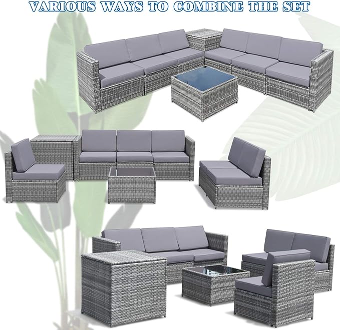 Tangkula 8 PCS Outdoor Patio Furniture Set, Rattan Wicker Sofa Set, Sectional - Image 5