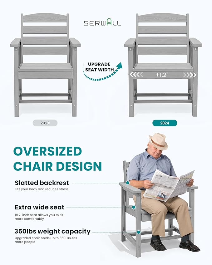 SERWALL Patio Dining Chair Set of 2, Light Gray - Image 2