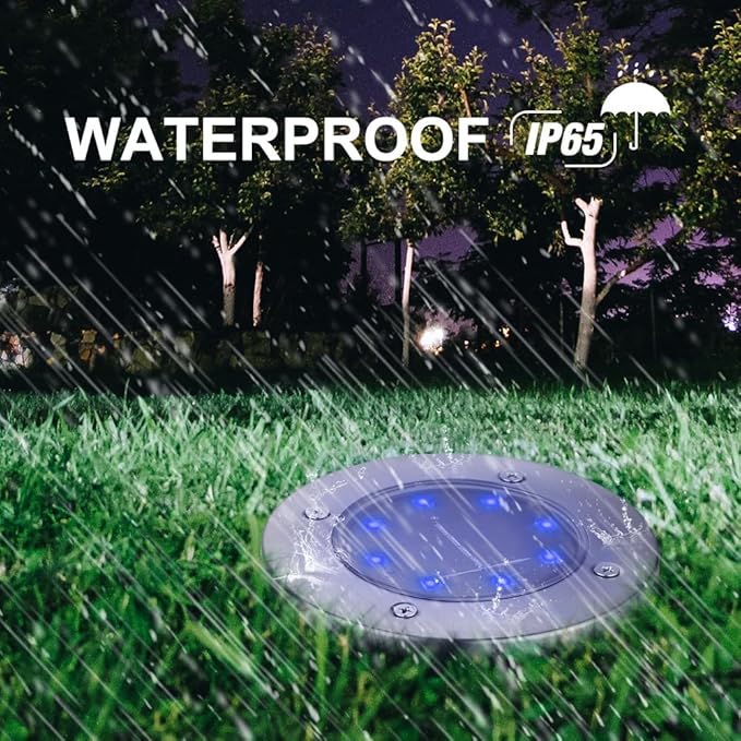 LYHOPE Solar Ground Lights Outdoor, 8 Pack 8 LED Solar Disk Lights Waterproof - Image 7