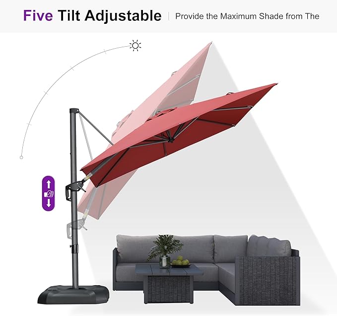 PURPLE LEAF 8 Feet Patio Umbrella Outdoor Cantilever Square Umbrella Aluminum - Image 8