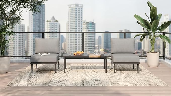 Sundale Outdoor 3 Pieces Patio Furniture Set, Metal Outdoor Sectional Sofa - Image 9