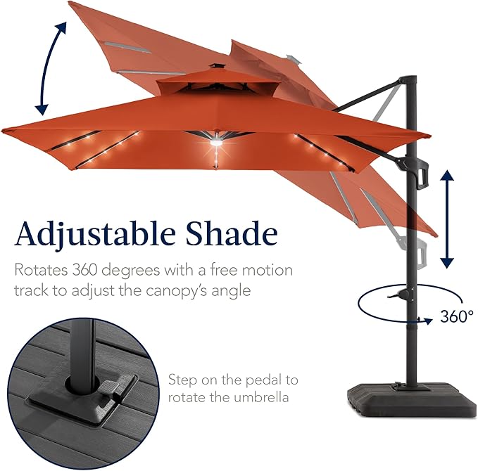 Best Choice Products 12x12ft LED Cantilever Patio Umbrella w/Base Included & - Image 5