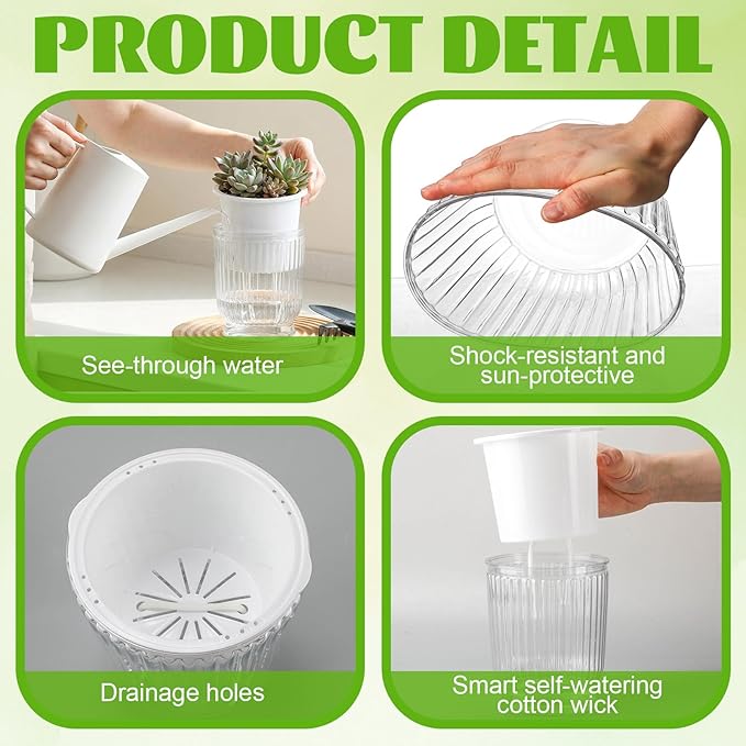 Set of 6 Self Watering Plant Pot 3 Sizes Plastic Double Layer Self Watering - Image 3
