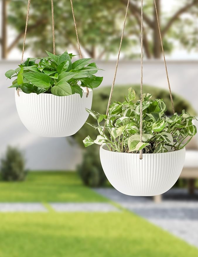 UBEE Ceramic Hanging Planters Indoor Outdoor, 7.5 Inch + 6.5 Inch Hanging - Image 6