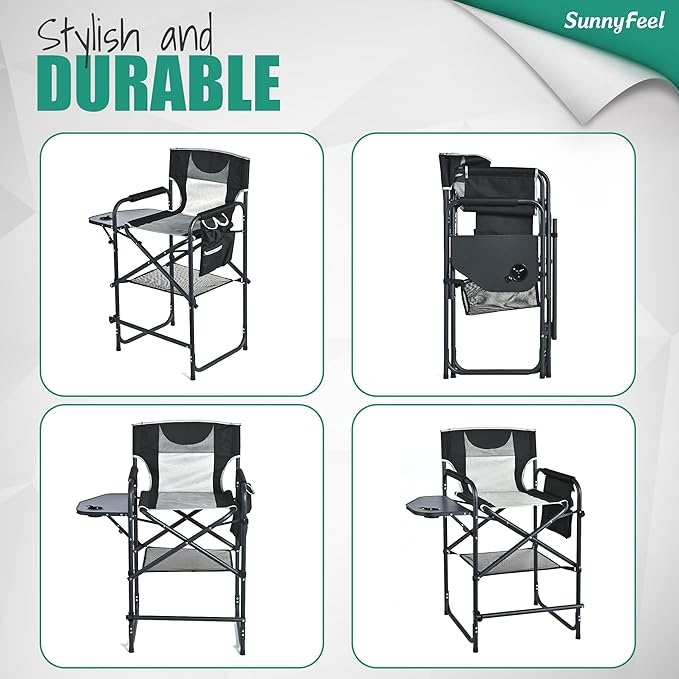 SUNNYFEEL Tall Camping Directors Chair, Portable Folding Artist Makeup Chair - Image 8