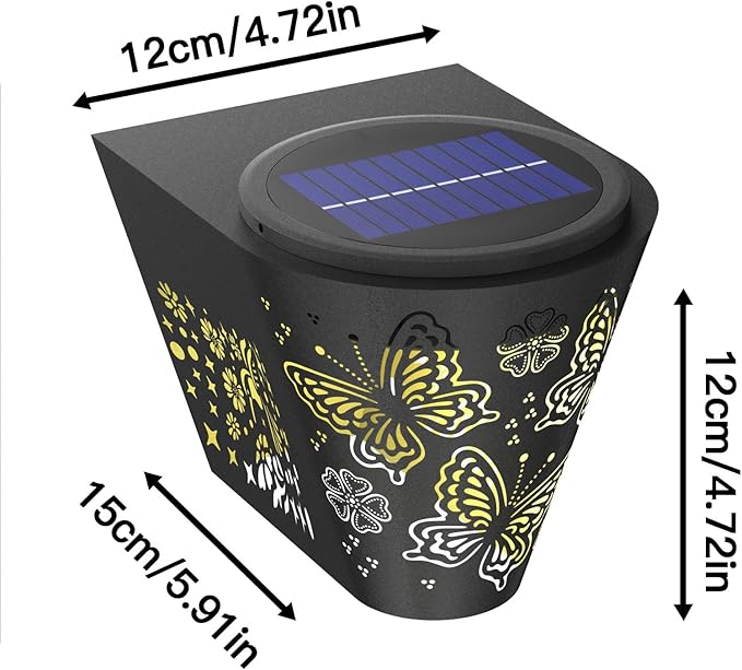 2 Pack Solar Fence Lights Outdoor Wall lihgts Decorations Metal Solar Deck - Image 4
