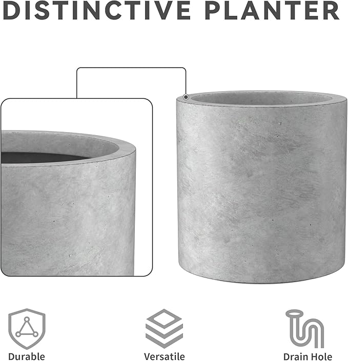 Kante 9.8", 15.7" Dia Round Concrete Planter Set of 3, Modern Style Large - Image 7