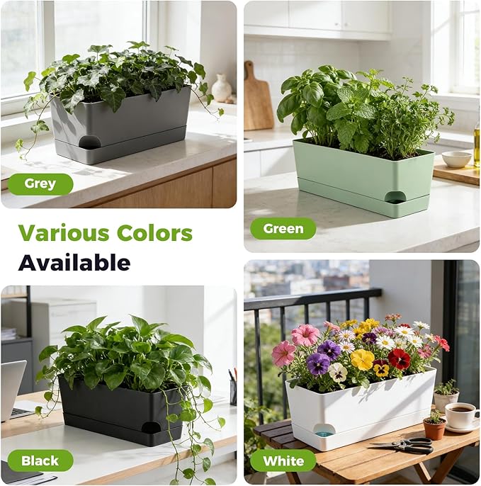 2 Pack Self Watering Pots for Indoor Plants 17 Inches Window Boxes Planters - Image 9