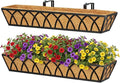 Y&M 30 Inch Window Deck with Coco Liner, Fence Metal Hanging Flower Planter by YM