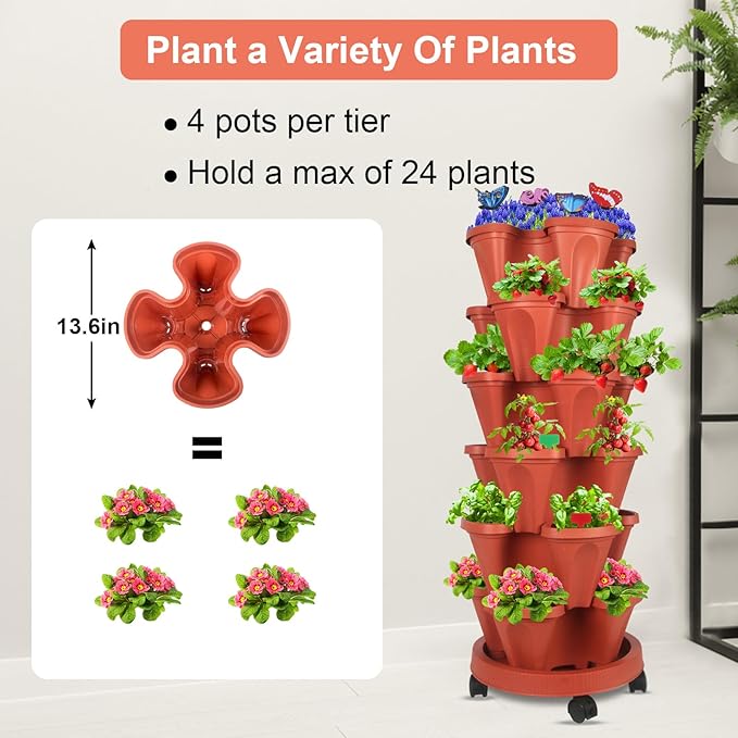 GameXcel Vertical Planter, 6 Tier Stackable Strawberry Planter - Image 5