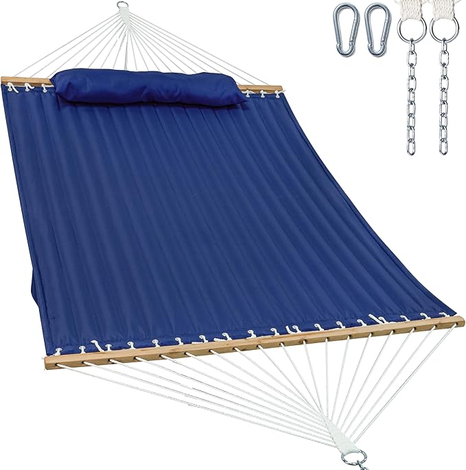 2 Person 12FT Hammocks for Outside, Double Quilted Fabric Outdoor Hammock by GafeteOutdoorLiving