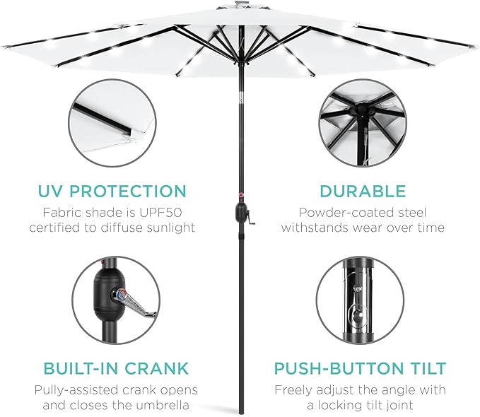 Best Choice Products 10ft Solar Polyester LED Lighted Patio Umbrella w/Tilt - Image 5
