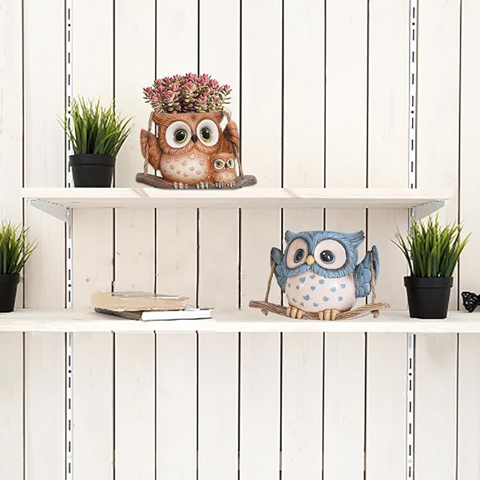 Swing Owl Hanging Planters for Indoor Plants, Cute Small Succulent Pots - Image 4