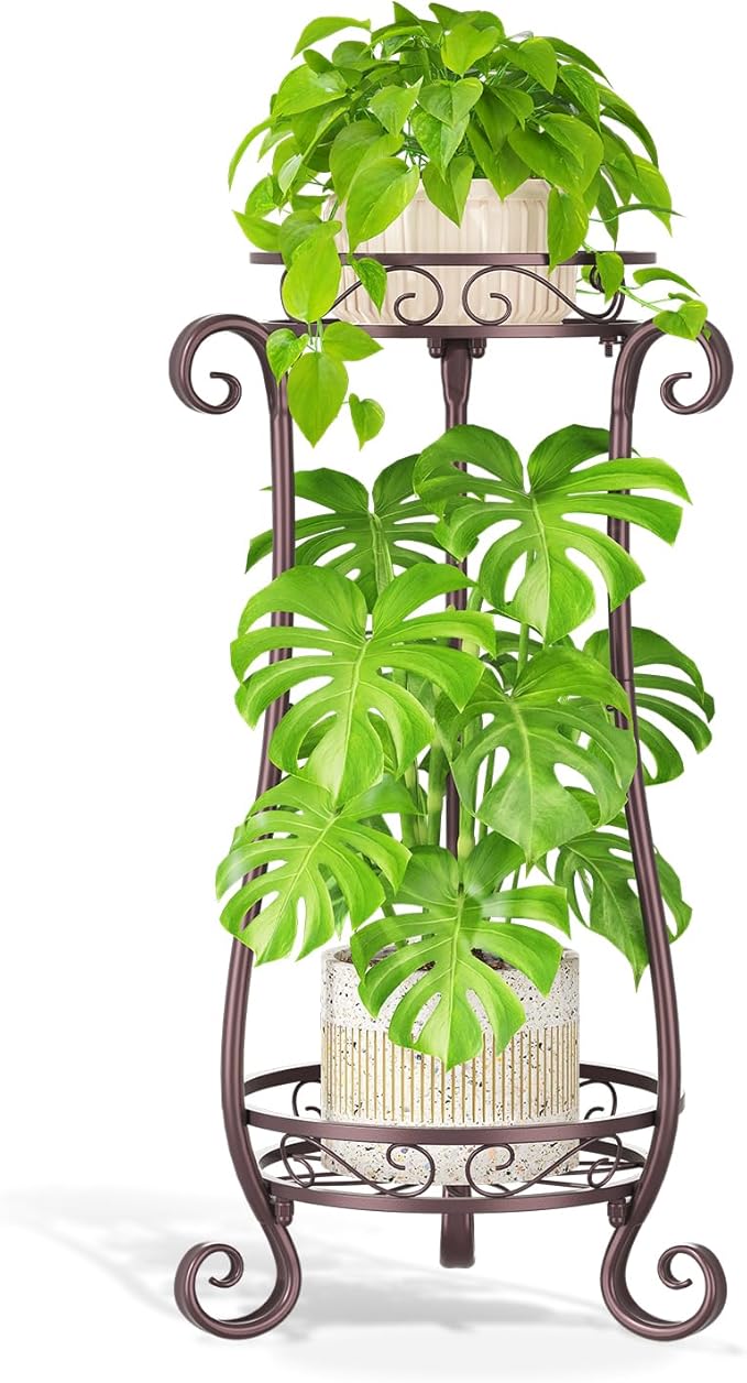 LASZOLA 2 Tier Bronze Metal Plant Stand by LASZOLA
