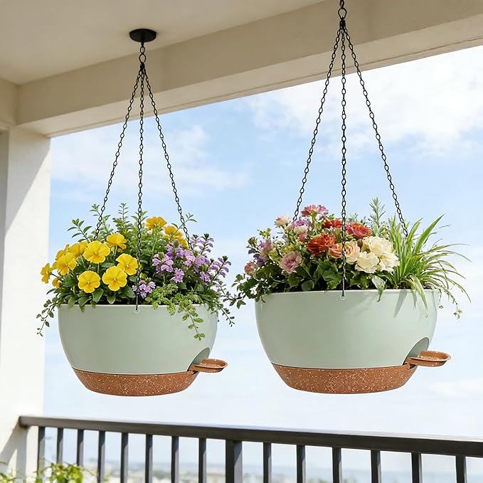 2 Pack 12 Inch Self Watering Hanging Planters - Image 5
