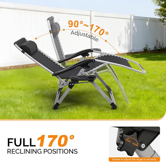 VINGLI 29" Padded Zero Gravity Chair, Lounge Chair - Image 6