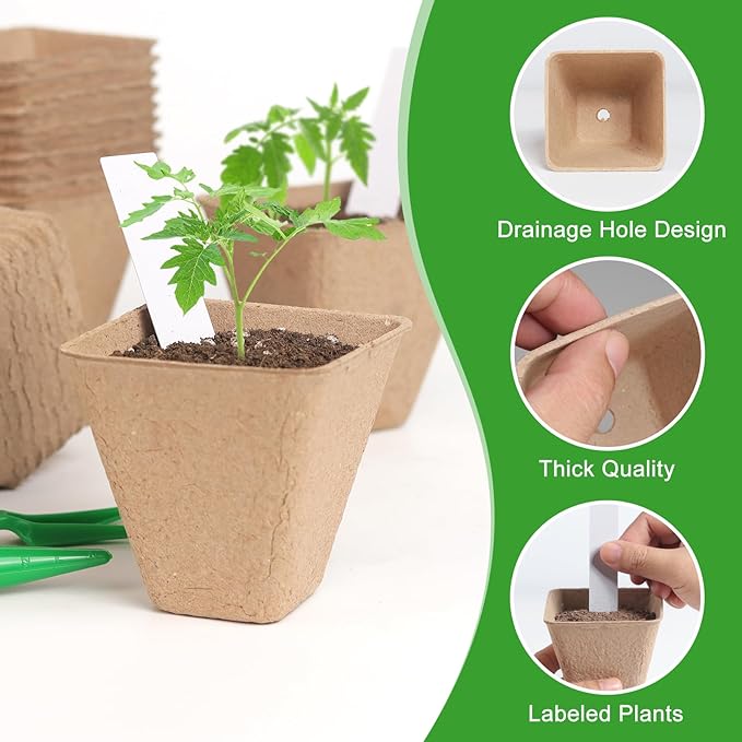 Square Peat Nursery Pots 150 Pcs 3in Biodegradable and Label, Used - Image 3