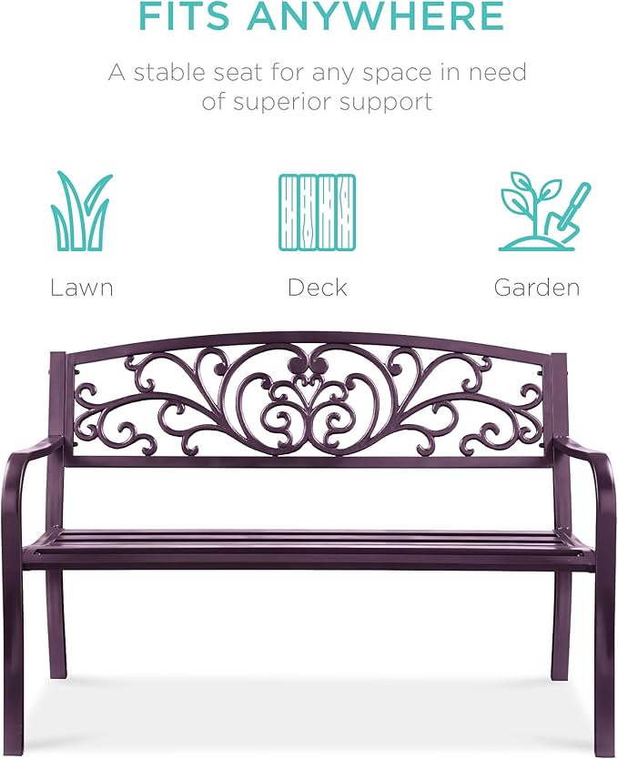 Best Choice Products Outdoor Bench Steel Garden Patio Porch Furniture - Image 3