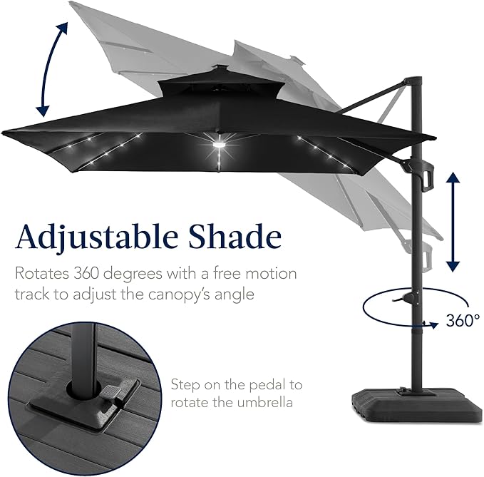 Best Choice Products 9x12ft LED Cantilever Patio Umbrella w/Base Included & - Image 5