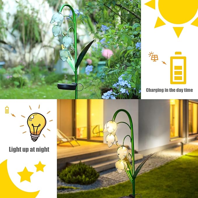 VCUTEKA Solar Garden Decor Stake Outdoor Light Glass Flower Stake - Image 3