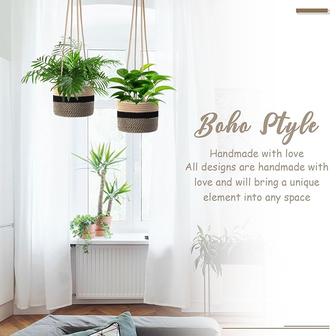 2 Packs Hanging Planter Basket 7.8" Cotton Rope Woven Plant Hangers Indoor - Image 3