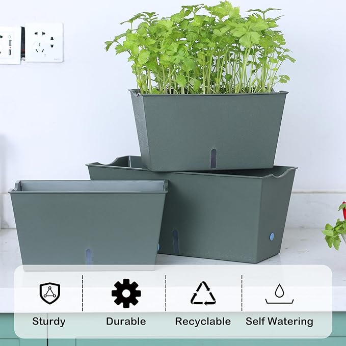 Window Box Planter 6 Pcs, 12.6 Inches Self Watering Rectangle Flower Plant Pots - Image 3