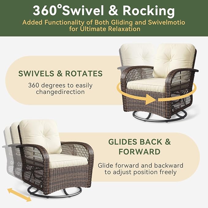 Aoxun 3 Pieces Patio Furniture Set, Patio Swivel Rocker Chairs Set of 2 - Image 3
