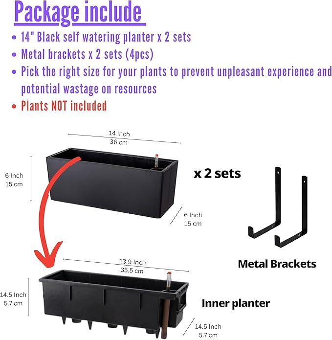 LaLaGreen Wall Planters for Outdoor Black Self Watering System Hanging Plant - Image 2