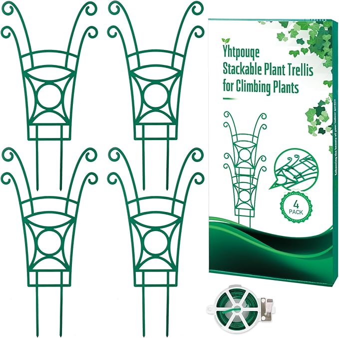4 Pack Stackable Plant Trellis for Climbing Plants, Indoor/Outdoor Garden by YHTPOUQE