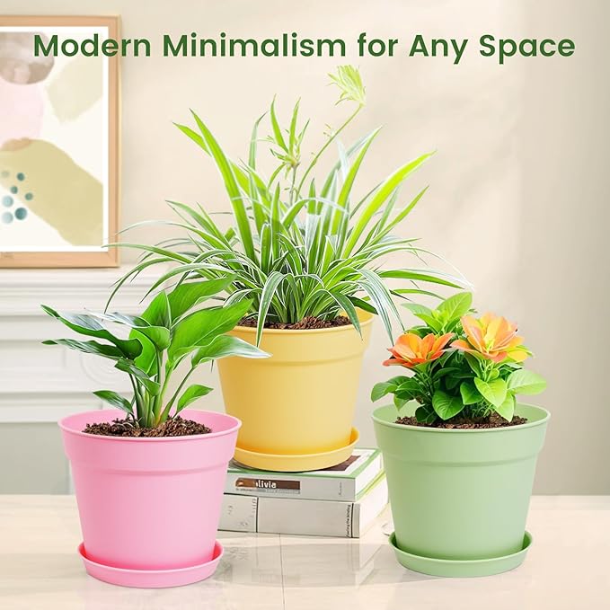 20 Pack 6 Inch Plant Pots with Drainage and Saucers, Stackable Nursery Planters - Image 6