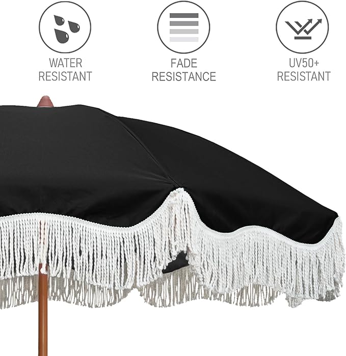 AMMSUN Boho Fringe Umbrella Outdoor Patio, 6.5ft UPF50+ Picnic Umbrella - Image 3