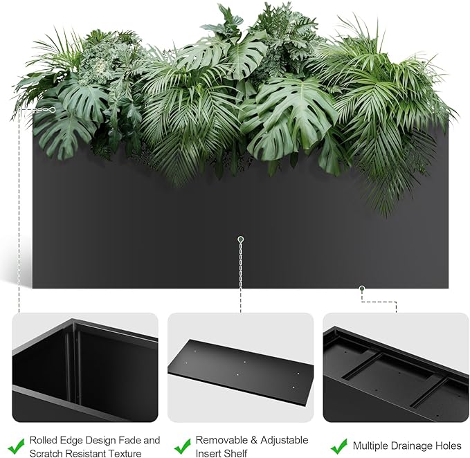Long Metal Planter Box for Outdoor Plants 15" W x 38" L x 16.25" H, Heavy Duty - Image 3