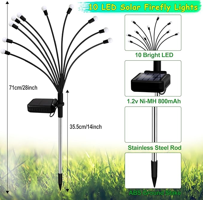 Kohlrabi Solar Garden Lights Outdoor, 10 Pack 80 LED Solar Purple Firefly - Image 2