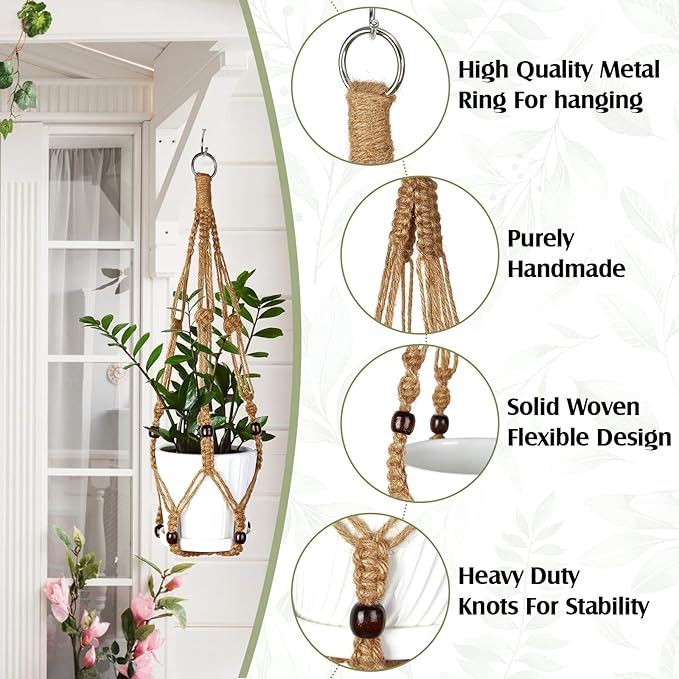 Hoteam 12 Pcs Macrame Plant Hangers Macrame Hanging Planters - Image 4