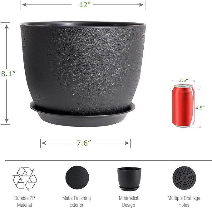 12inch Large Plant Pot, Modern Plastic Planter - Image 2