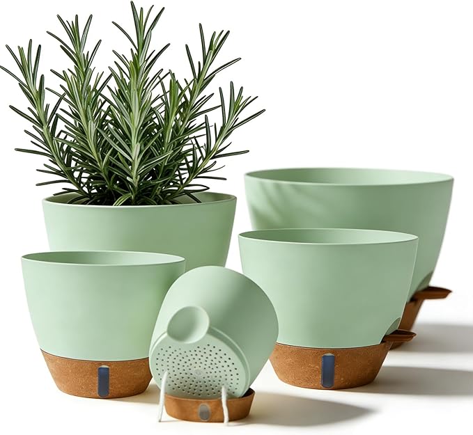 7/6.5/6/5.5/5 Inch Self Watering Pots, Plastic Flower Pots by Unknown