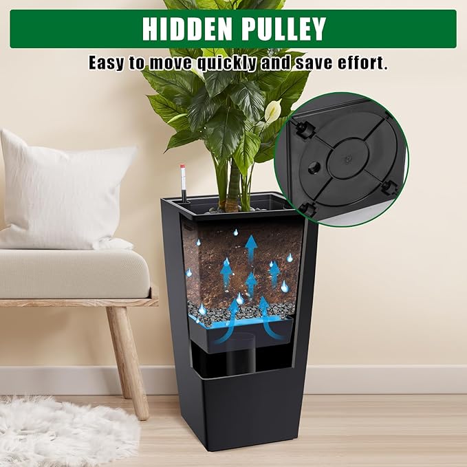 30 Inch Tall Self Watering Planters Set of 2, Outdoor Plant Pots - Image 7