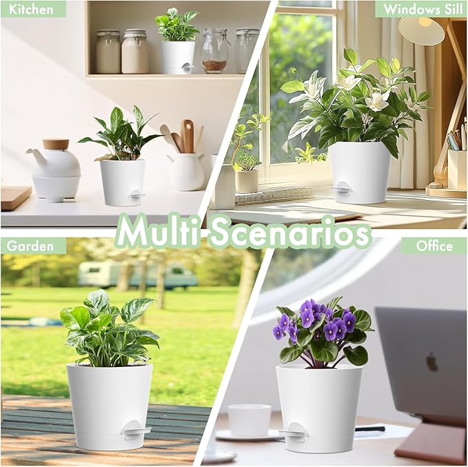 4 inch Self Watering Pots for Indoor Outdoor Plants, 6 Pack Plastic Flower - Image 6