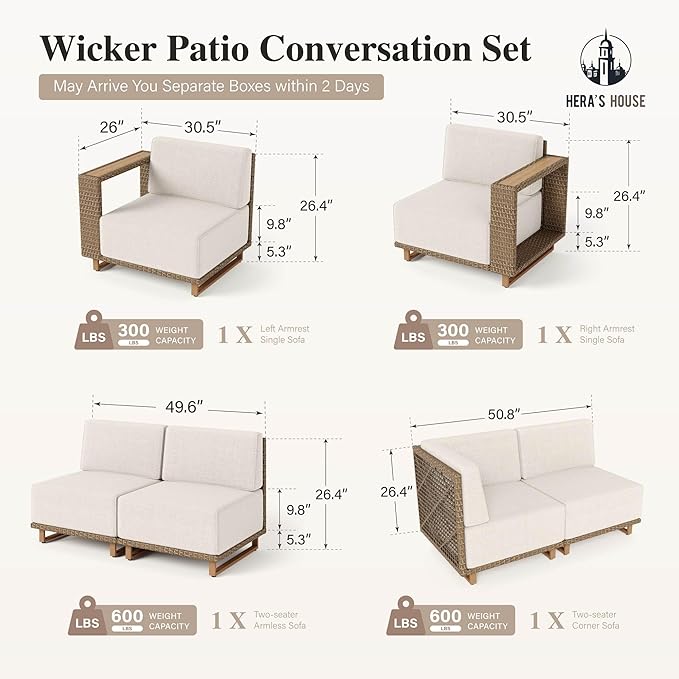 HERA'S HOUSE 6 Pieces Sectional Patio Furniture Set, All Weather Patio - Image 6