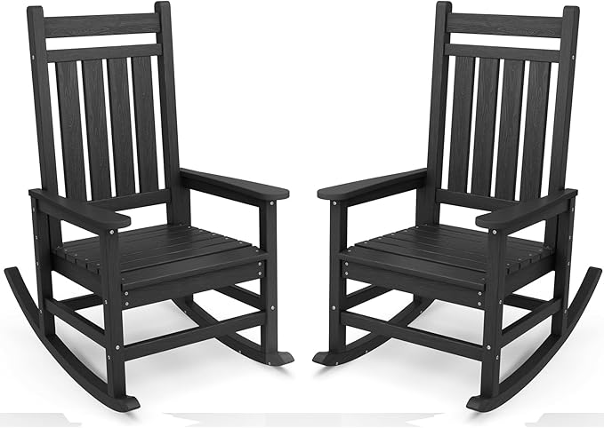 SERWALL Outdoor Rocking Chair Set of 2, HDPE Rocking Chairs by SERWALL