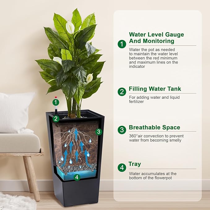 GarveeLife 22.5 in Tall Planters Set of 2, Outdoor＆Indoor Black Planter Pots - Image 2