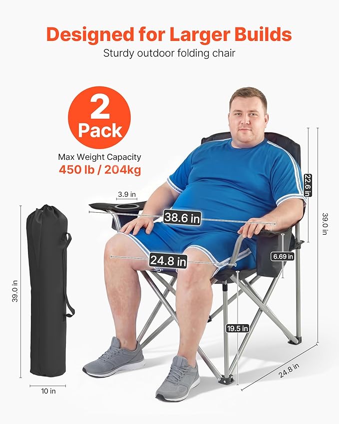 VEVOR Oversized Camping Folding Chair, Portable Heavy Duty Outdoor Quad Lumbar - Image 3