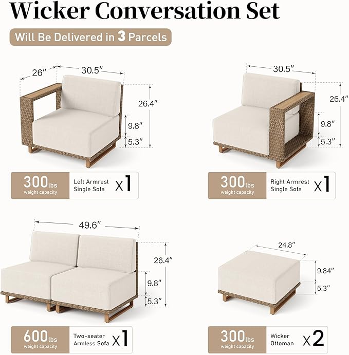 Sectional Outdoor Patio Furniture, U Shaped Rattan Wicker Sectional Sofa - Image 8