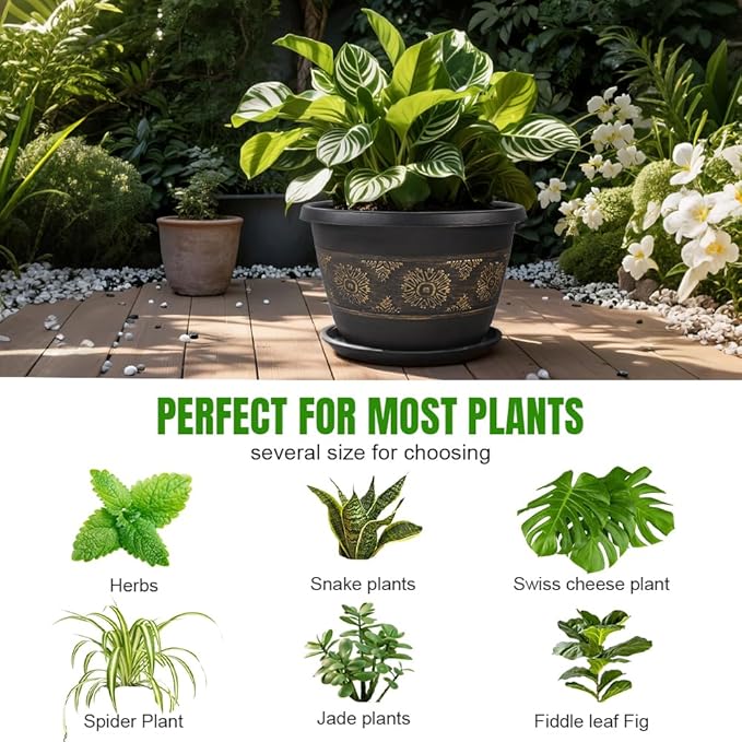 4 Pack 16 inch Plant Pots, Retro Pattern Planters - Image 5