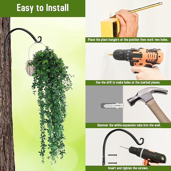 FEED GARDEN 2 Pack 14 Inch Hanging Plant Bracket Wall Hooks Decorative Plant - Image 6