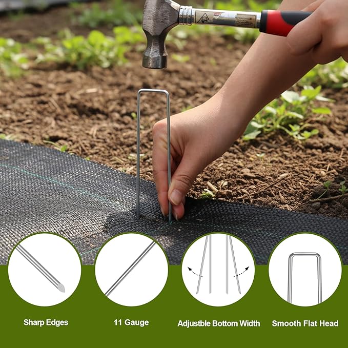 HongWay 60 Pack 6 Inch Landscape Staples, Galvanized Garden Stakes 11 Gauge - Image 4